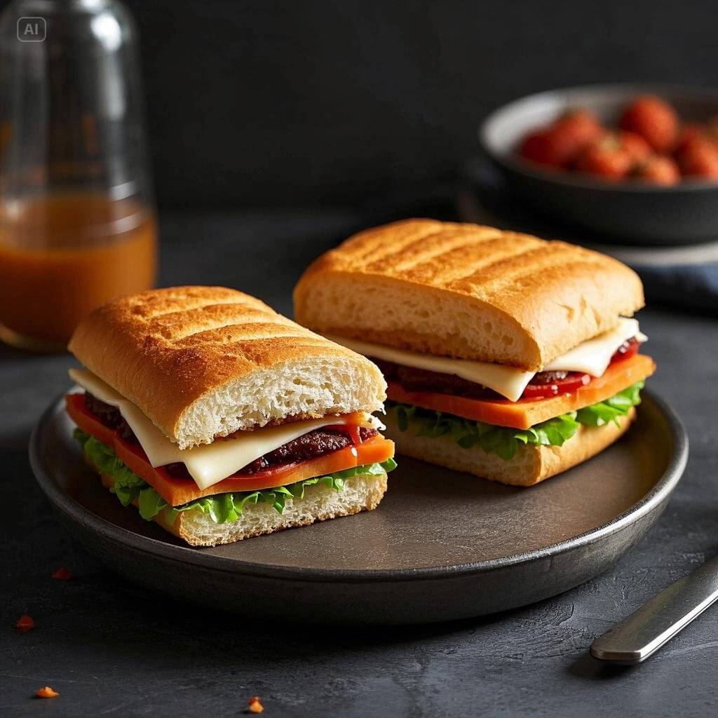 Step-by-step preparation of a Cuban sandwich, showcasing layers of roasted pork, ham, Swiss cheese, pickles, and mustard on Cuban bread, ready to be pressed and grilled.