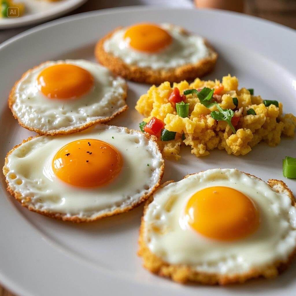 A collage of different fried egg styles, including sunny-side up, over-easy, over-medium, and over-hard, showcasing their unique textures and doneness levels.