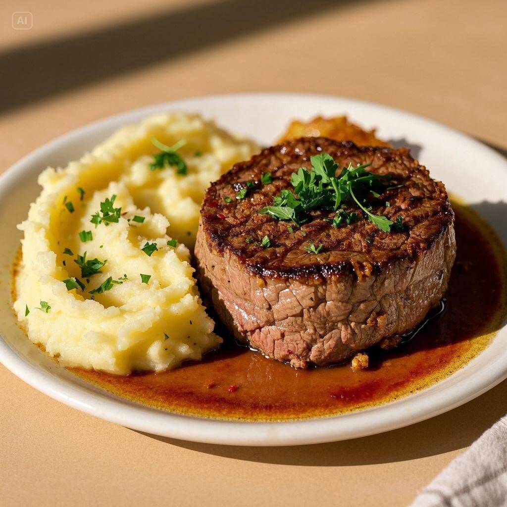 "Herb-Crusted Filet Mignon with Creamy Garlic Mashed Potatoes: A Romantic Dinner Recipe"

