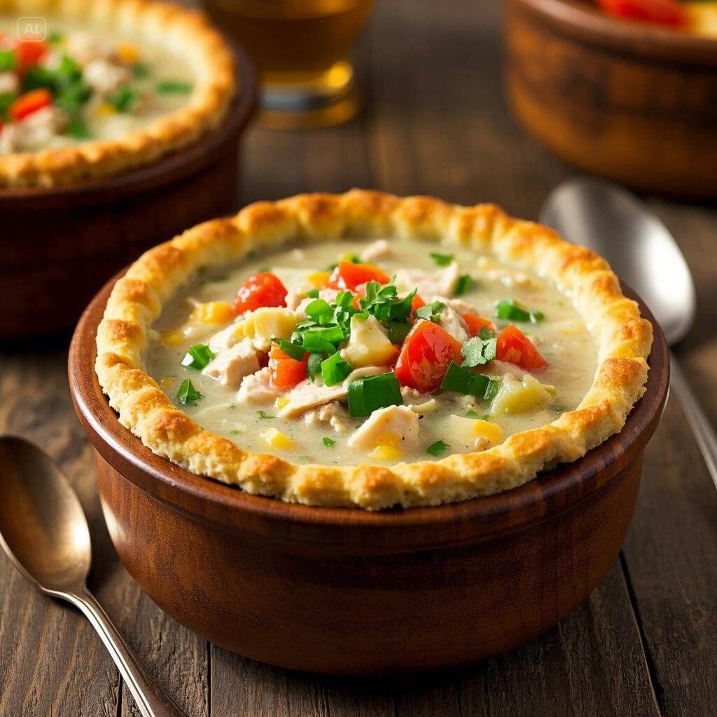 "Creamy Chicken Pot Pie Soup in a Crock Pot: A Comforting Meal"