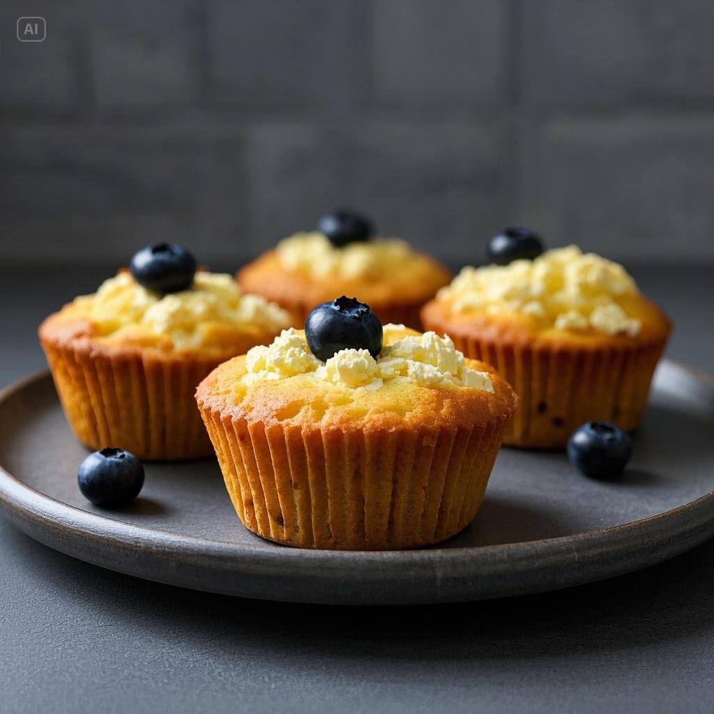 Step-by-step guide on making moist cottage cheese blueberry muffins, showing mixing ingredients, folding in blueberries, and freshly baked muffins on a cooling rack.