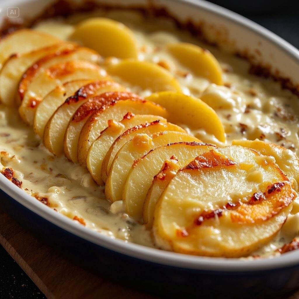 "Perfectly Baked Potato Gratin with Crispy Cheese Topping"