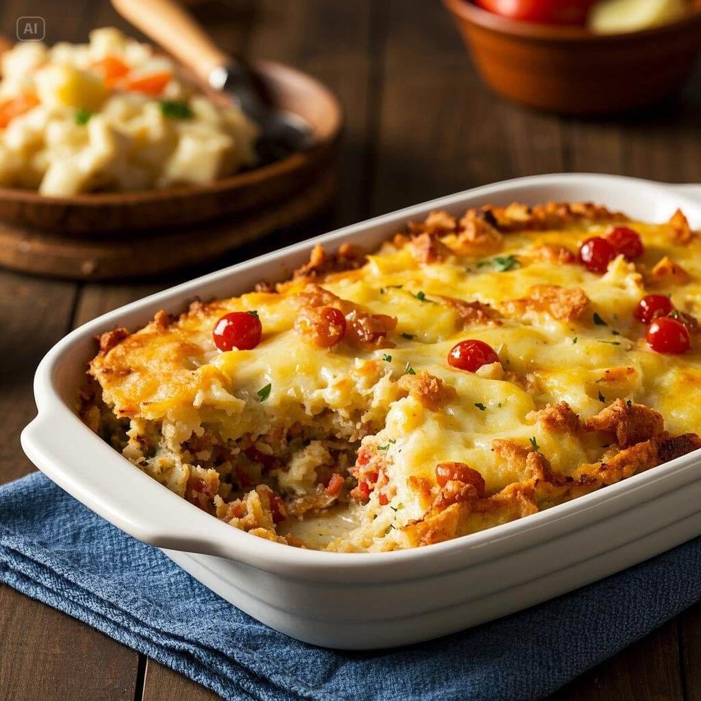 "Make-ahead casserole dish ready to bake for busy weeknight dinners"

