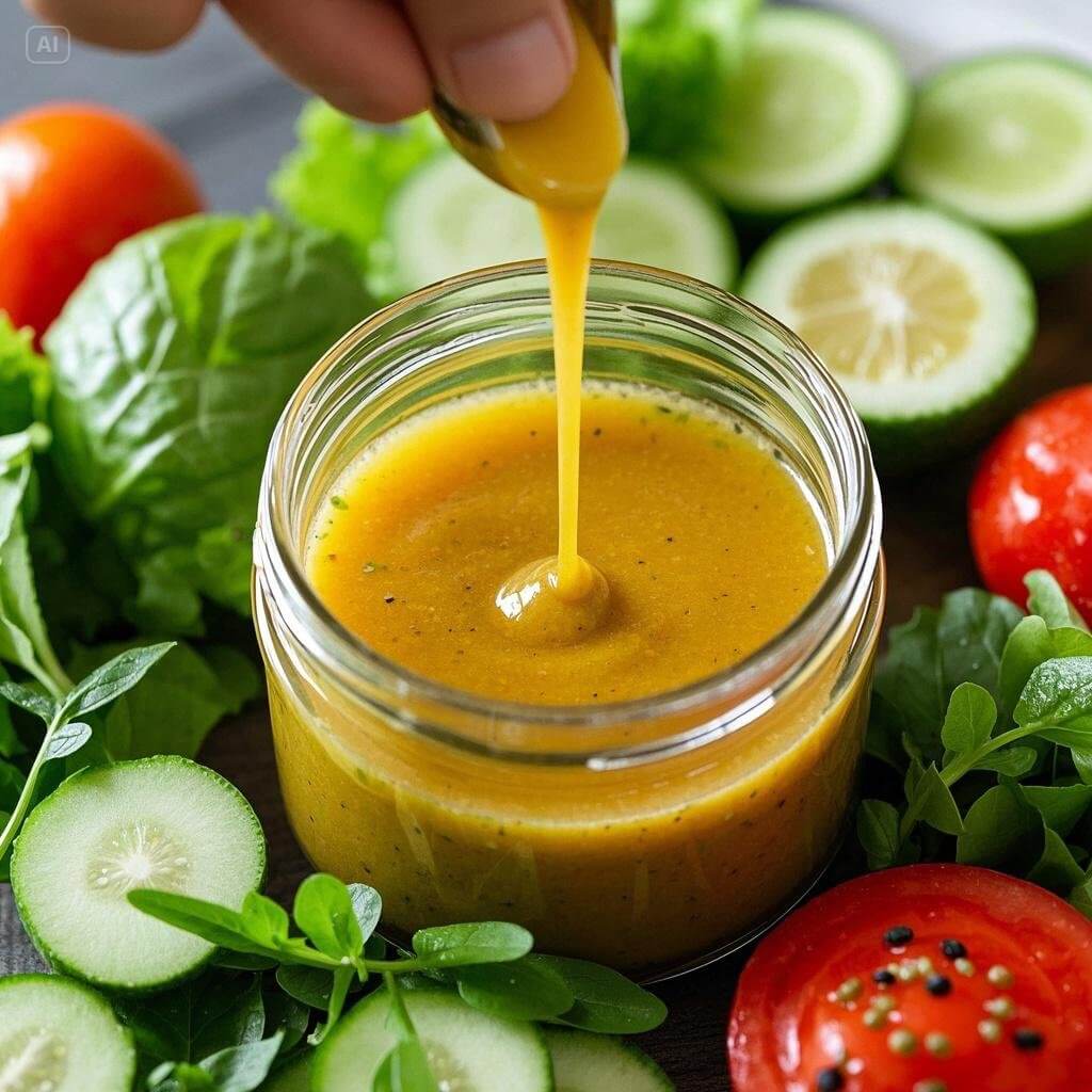 A variety of homemade salad dressing ideas displayed in small jars and bottles, including balsamic vinaigrette, lemon tahini, honey mustard, and creamy avocado, surrounded by fresh salad ingredients.