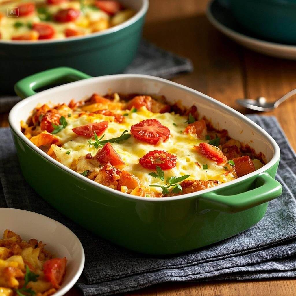 "Family enjoying a comforting and convenient casserole dinner at home"