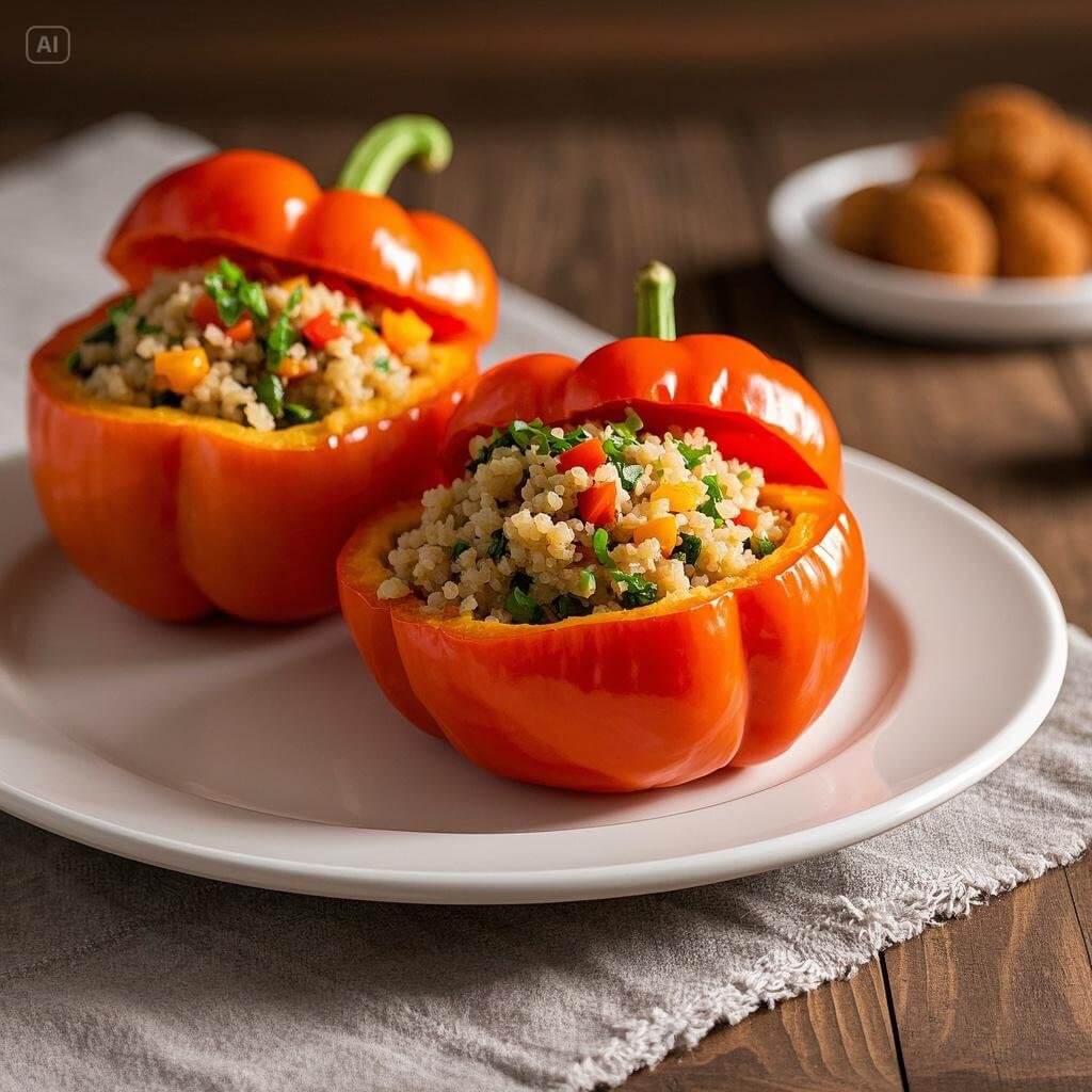 Healthy Turkey and Quinoa Stuffed Bell Peppers with Fresh Herbs